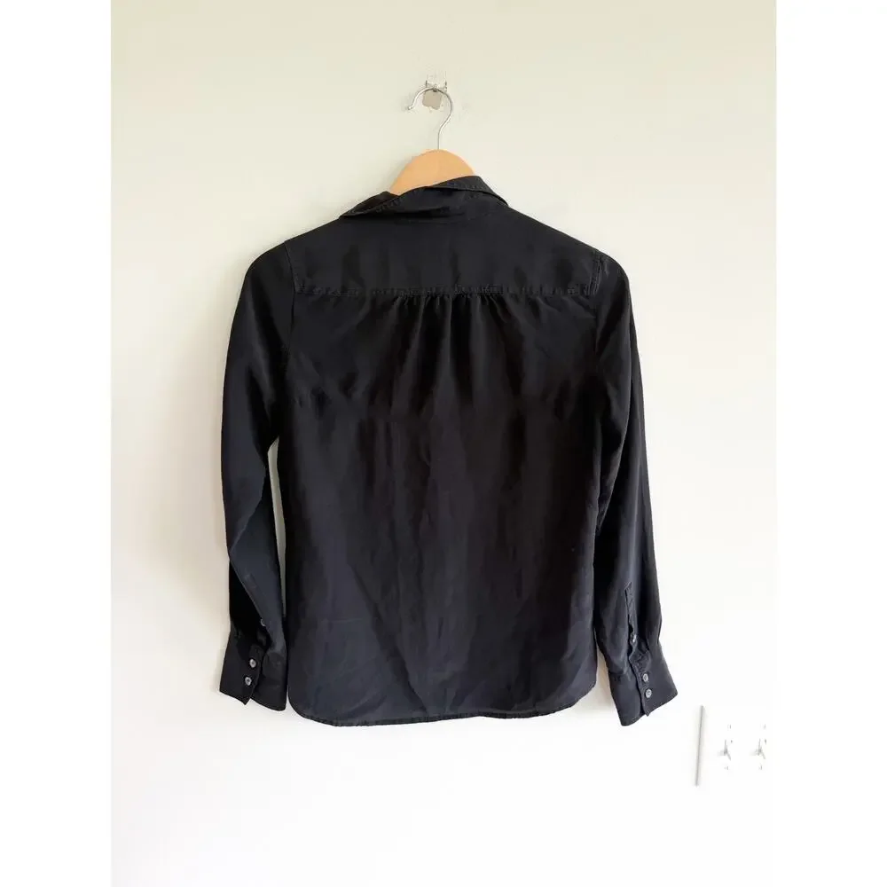 J. Crew Silk Long Sleeve Collared Casual Button Up Shirt Black 6